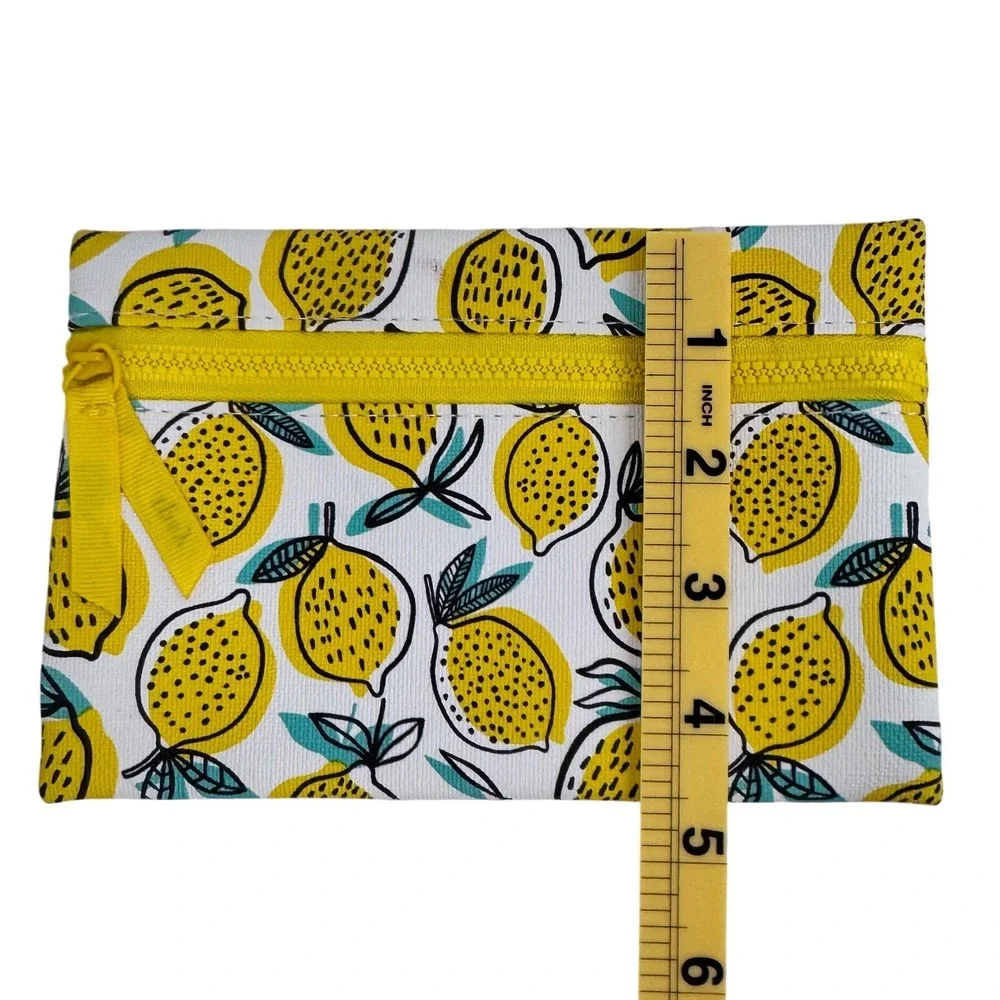 Ipsy Lemon Print‎ Makeup Bag Yellow White Fruit Cosmetic Travel Pouch Zipper